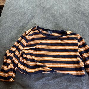 Orange and Navy Striped Long Sleeve Top vintage fall vibes